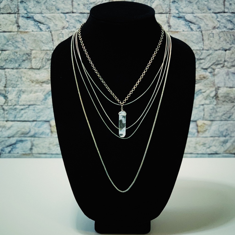Silver and Pewter Multi Layered Crystal Necklace